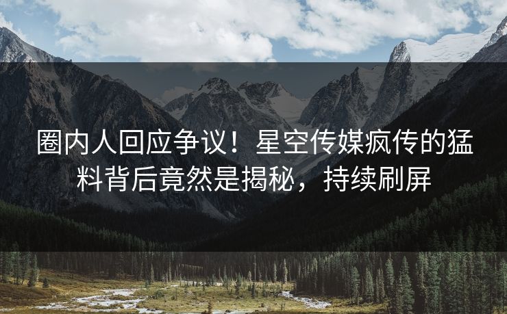 圈内人回应争议！星空传媒疯传的猛料背后竟然是揭秘，持续刷屏