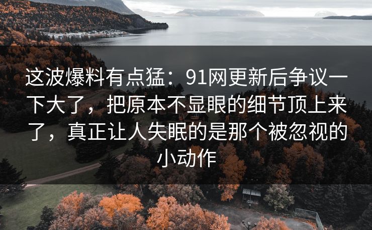 这波爆料有点猛：91网更新后争议一下大了，把原本不显眼的细节顶上来了，真正让人失眠的是那个被忽视的小动作
